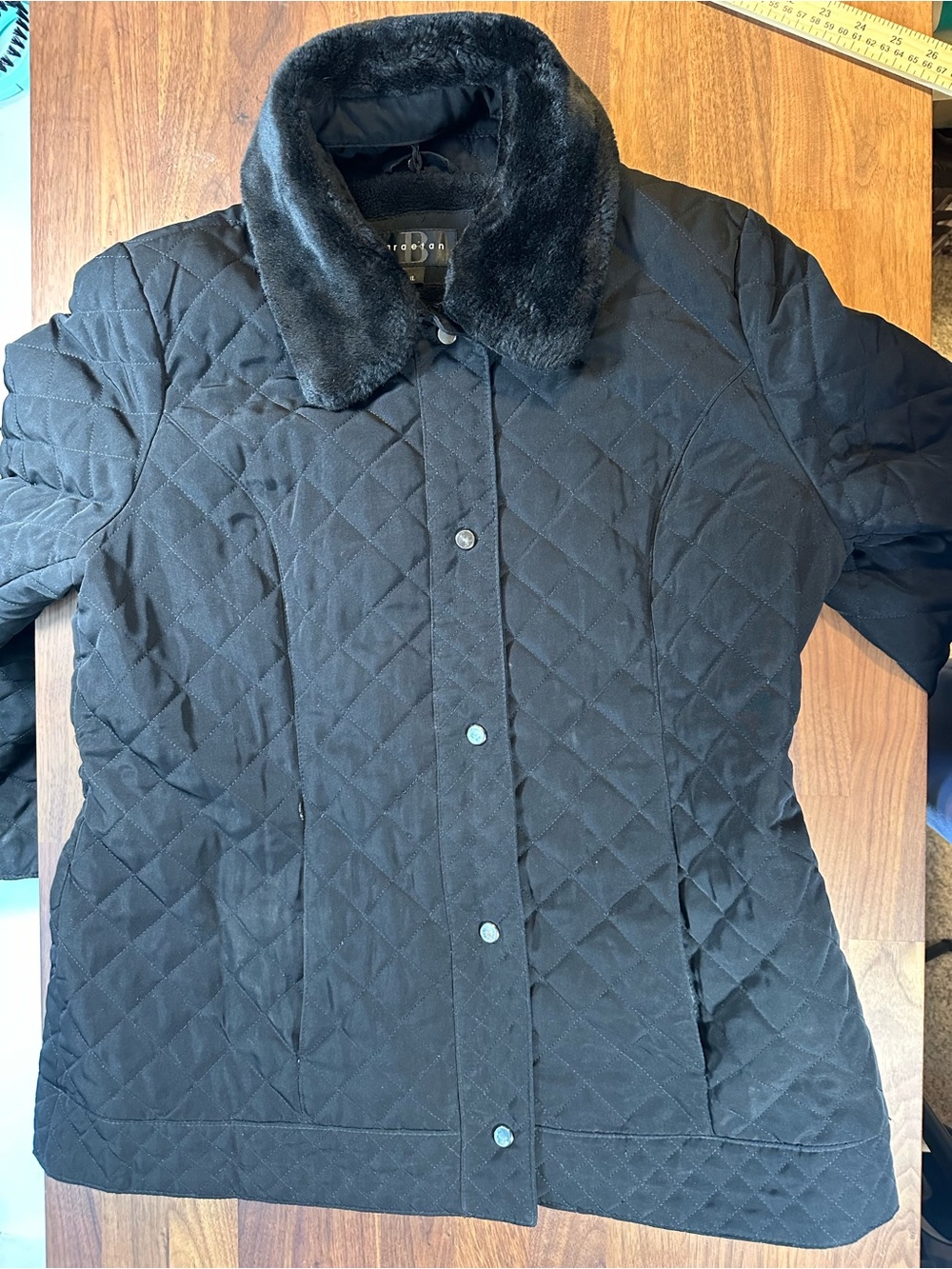 Braetan Women’s XL Black Quilted Jacket Faux Fur Collar Lined Winter Coat